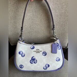 NWT Coach Teri Shoulder Bag In Signature Canvas With Blueberry Print